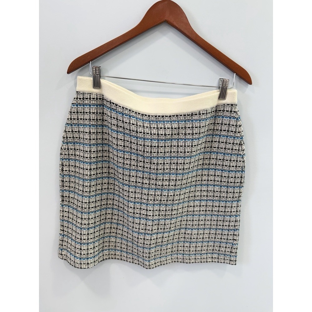 Talbots Textured Tweed Mini Skirt Blue Stripe Knit Career Size 12 Preppy